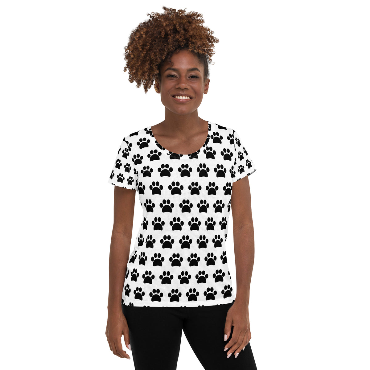 Women’s White Paw Print Athletic T-Shirt - Lightweight Moisture Wicking Workout Top With UPF 50+