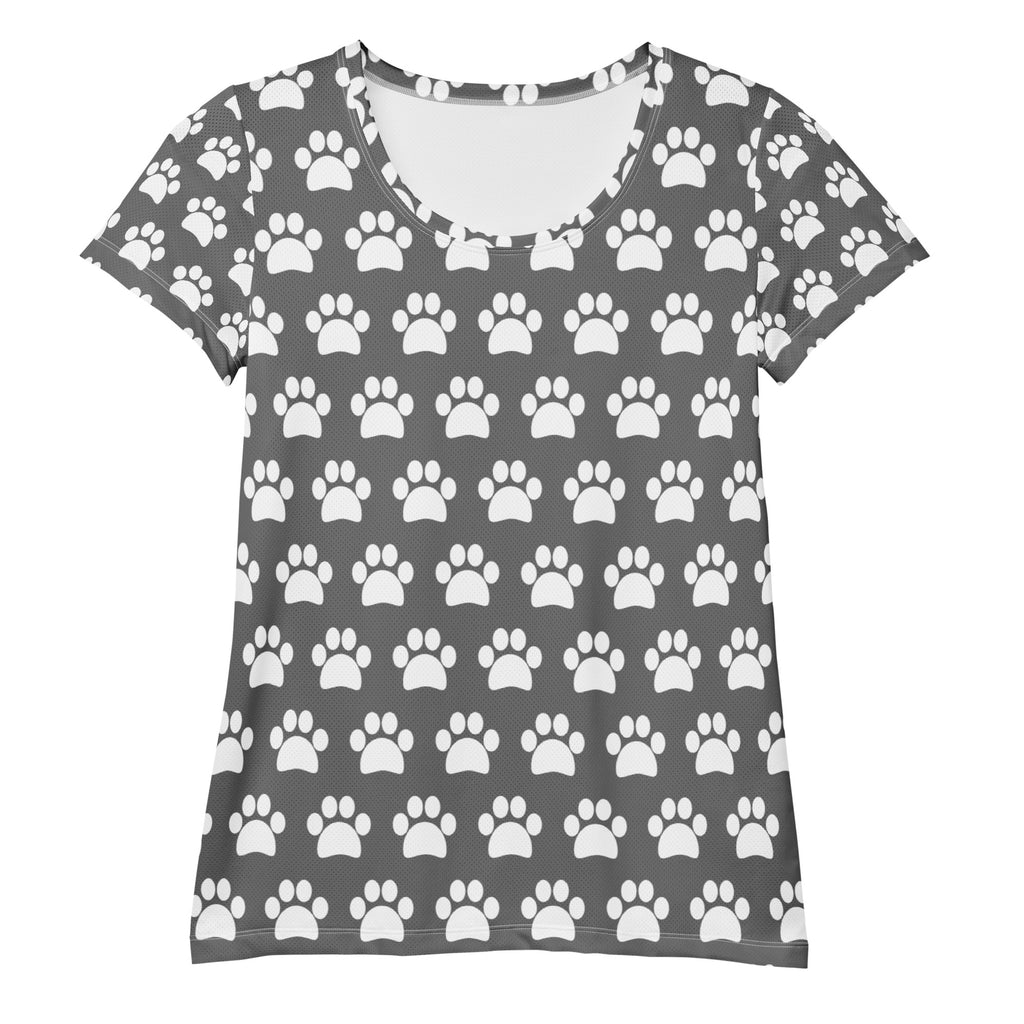Women’s Gray Paw Print Athletic T-Shirt - Lightweight Moisture Wicking Workout Top With UPF 50+