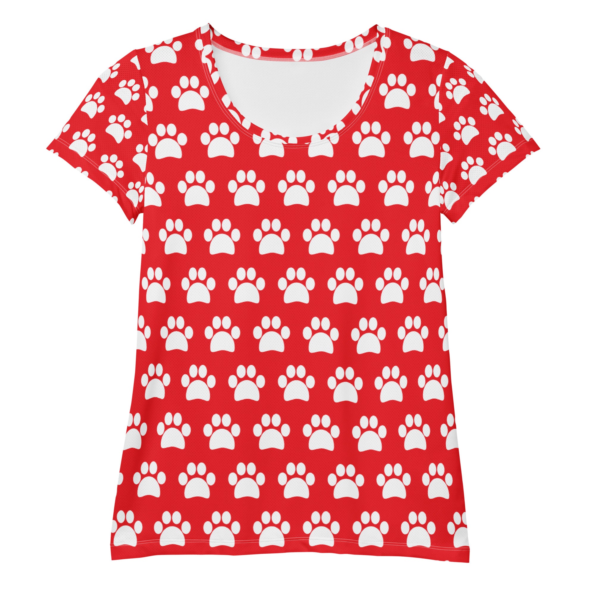 Women’s Red Paw Print Athletic T-Shirt - Lightweight Moisture Wicking Workout Top With UPF 50+
