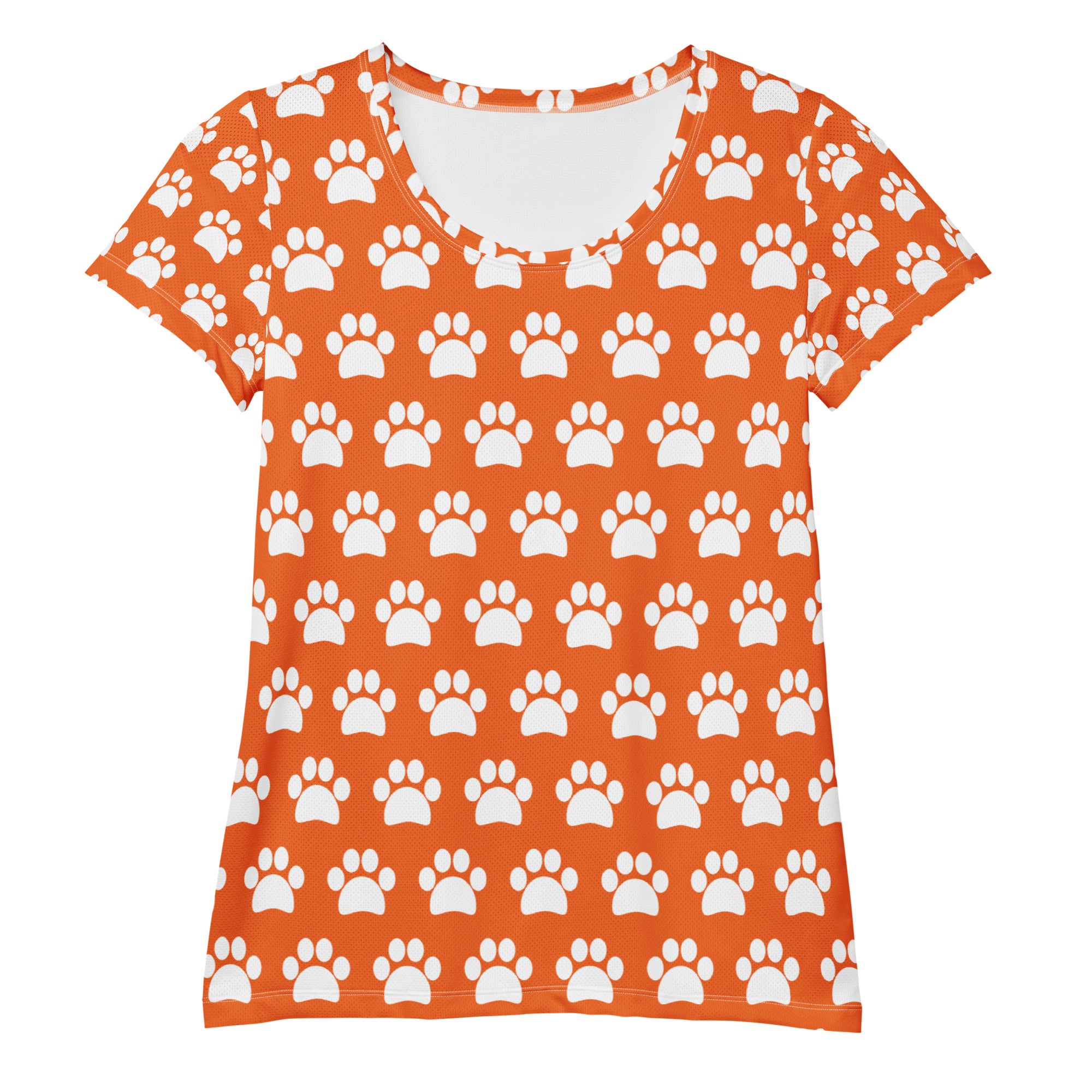 Women’s Orange Paw Print Athletic T-Shirt - Lightweight Moisture Wicking Workout Top With UPF 50+