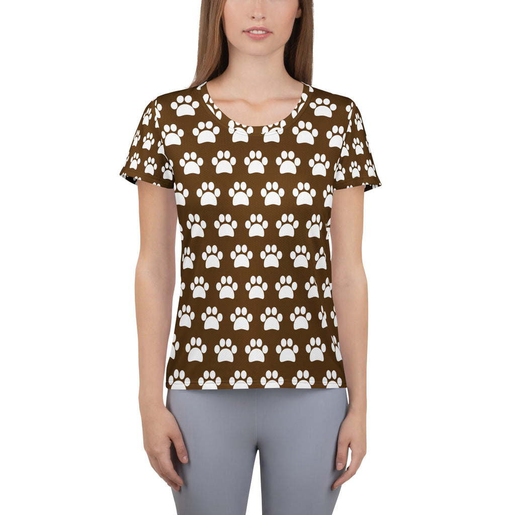 Women’s Brown Paw Print Athletic T-Shirt - Lightweight Moisture Wicking Workout Top With UPF 50+