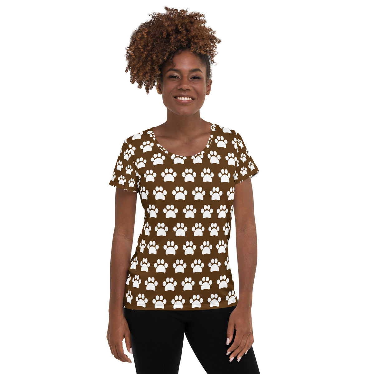 Women’s Brown Paw Print Athletic T-Shirt - Lightweight Moisture Wicking Workout Top With UPF 50+