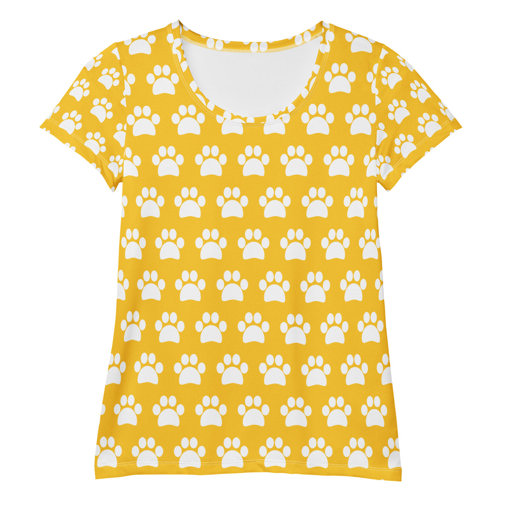Women’s Yellow Paw Print Athletic T-Shirt - Lightweight Moisture Wicking Workout Top With UPF 50+