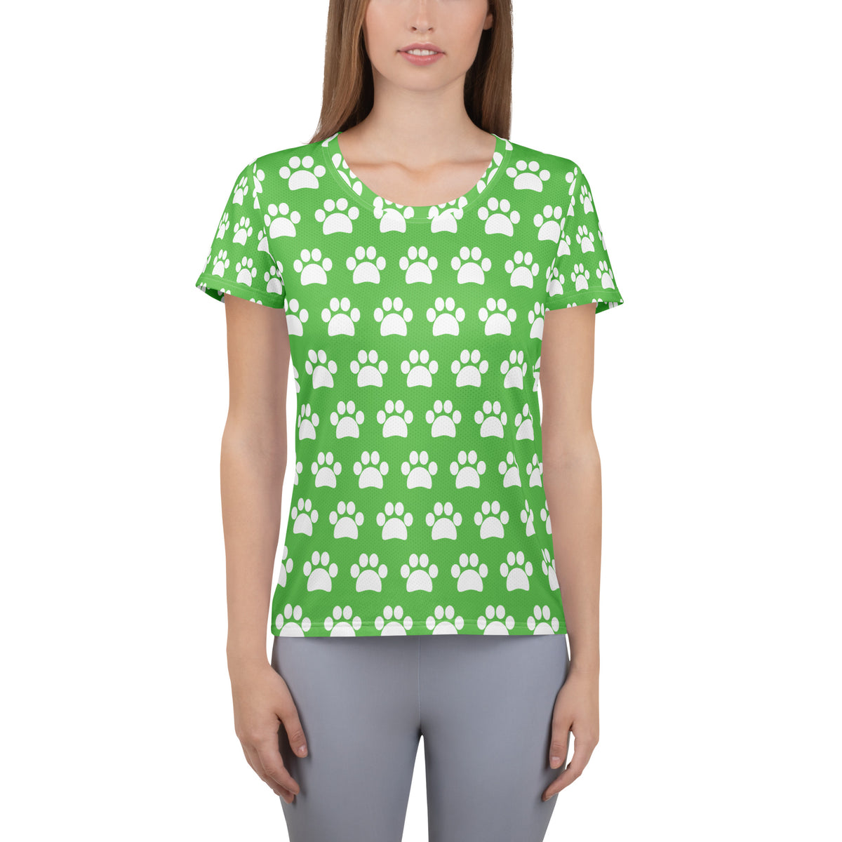 Women’s Green Paw Print Athletic T-Shirt - Lightweight Moisture Wicking Workout Top With UPF 50+