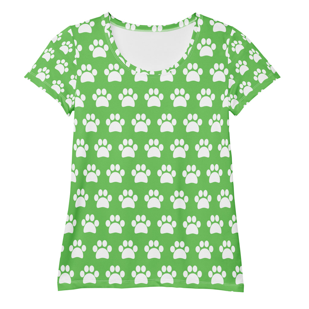 Women’s Green Paw Print Athletic T-Shirt - Lightweight Moisture Wicking Workout Top With UPF 50+