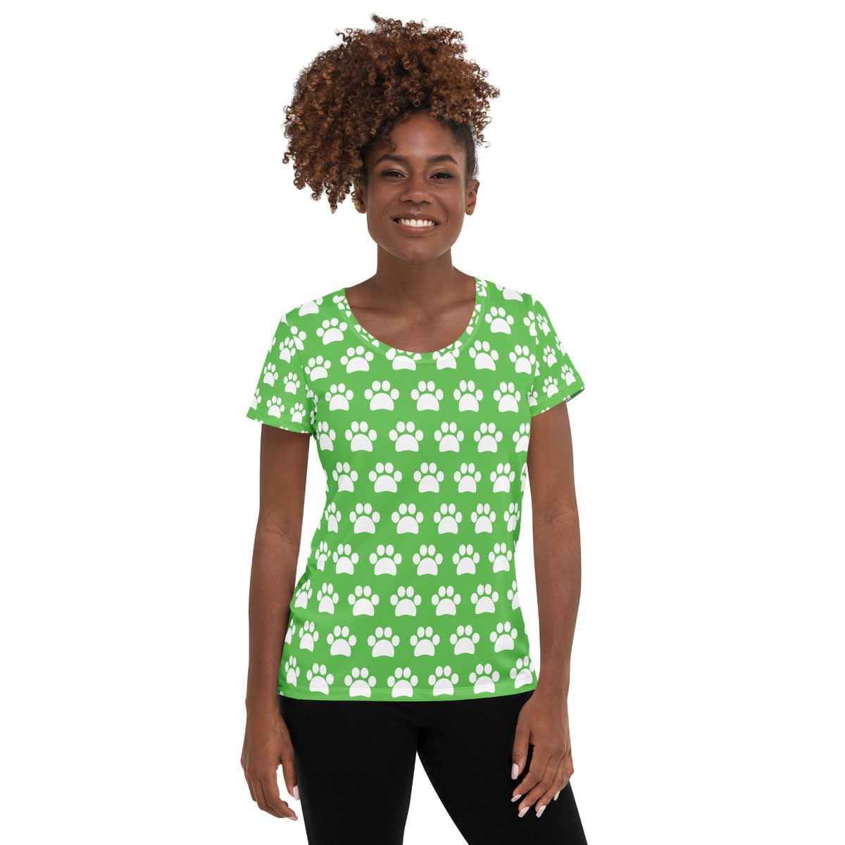 Women’s Green Paw Print Athletic T-Shirt - Lightweight Moisture Wicking Workout Top With UPF 50+