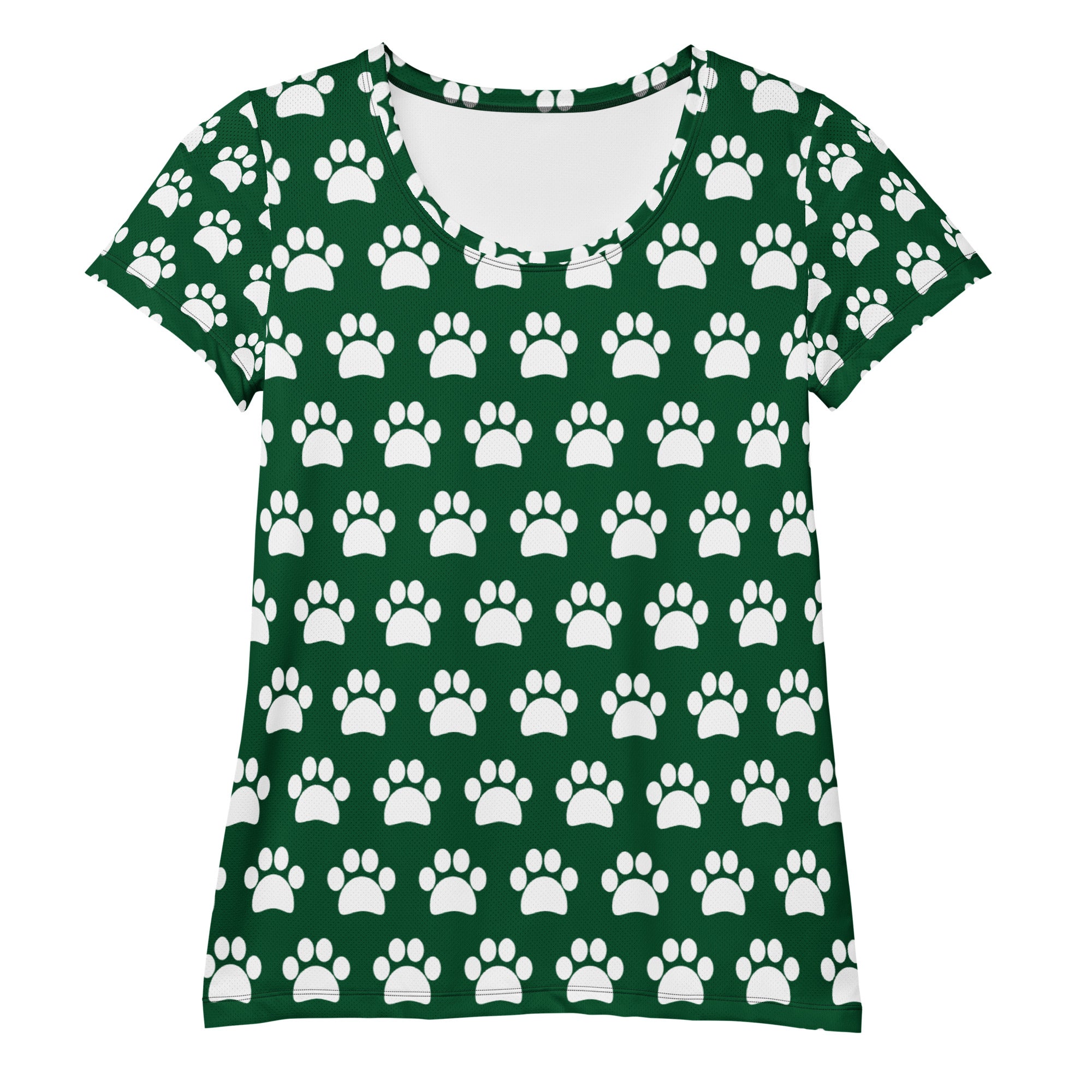 Women’s Forest Green Paw Print Athletic T-Shirt - Lightweight Moisture Wicking Workout Top With UPF 50+