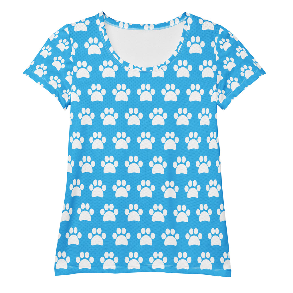Women’s Light Blue Paw Print Athletic T-Shirt - Lightweight Moisture Wicking Workout Top With UPF 50+