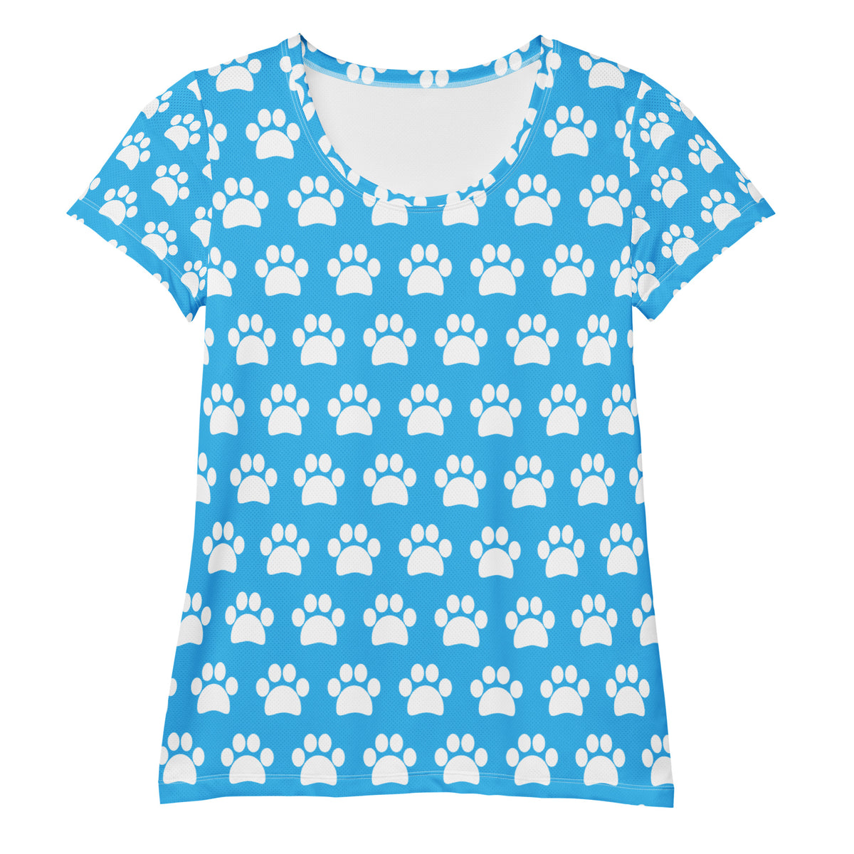 Women’s Light Blue Paw Print Athletic T-Shirt - Lightweight Moisture Wicking Workout Top With UPF 50+