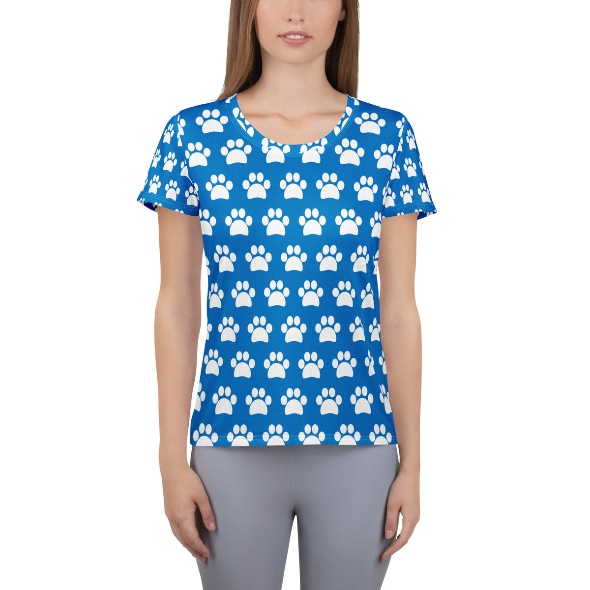 Women’s Royal Blue Paw Print Athletic T-Shirt - Lightweight Moisture Wicking Workout Top With UPF 50+