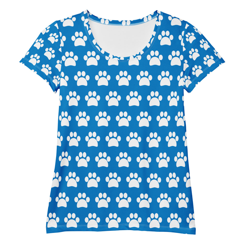Women’s Royal Blue Paw Print Athletic T-Shirt - Lightweight Moisture Wicking Workout Top With UPF 50+
