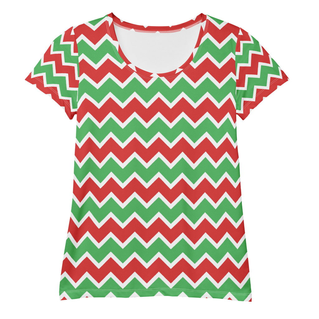 Women’s Christmas Chevron Athletic T-Shirt - Lightweight Moisture Wicking Workout Top with UPF 50+