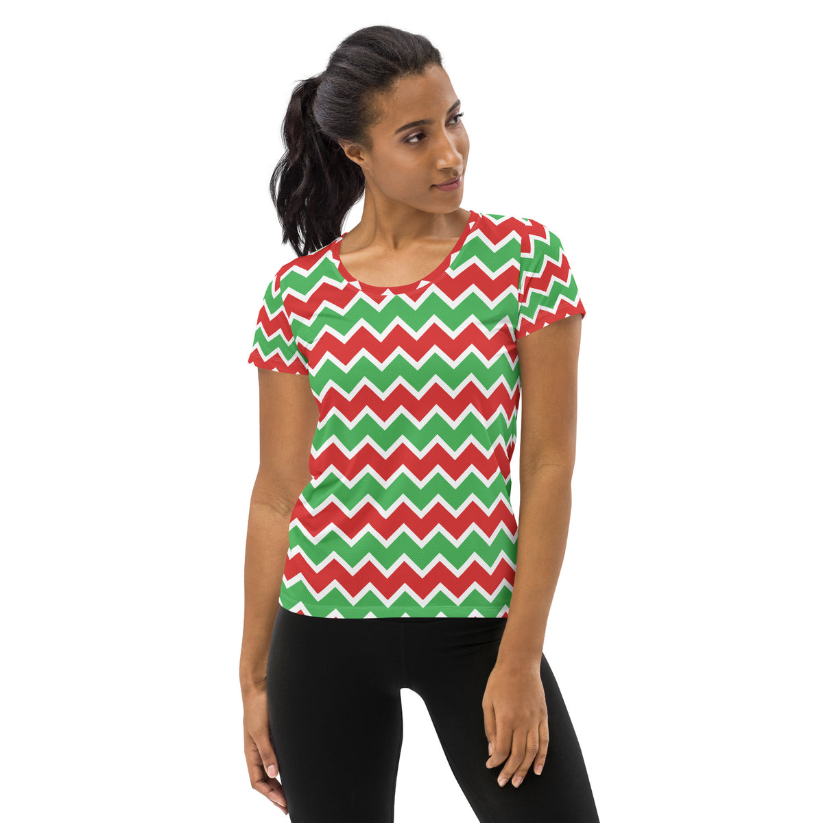 Women’s Christmas Chevron Athletic T-Shirt - Lightweight Moisture Wicking Workout Top with UPF 50+