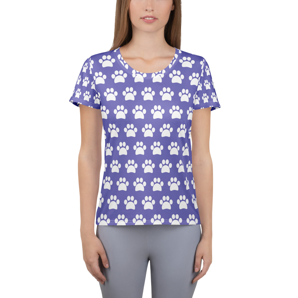 Women’s Lavender Purple Paw Print Athletic T-Shirt - Lightweight Moisture Wicking Workout Top With UPF 50+