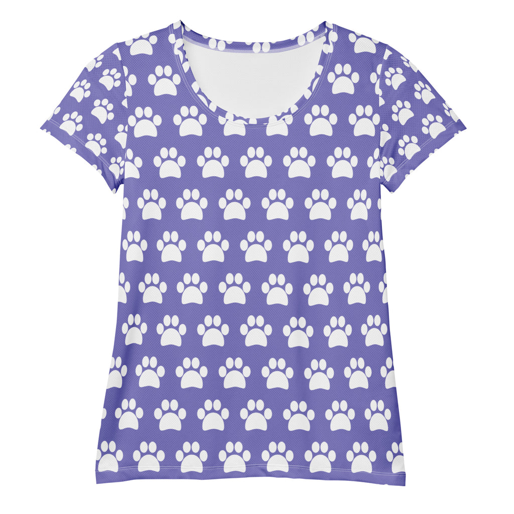 Women’s Lavender Purple Paw Print Athletic T-Shirt - Lightweight Moisture Wicking Workout Top With UPF 50+