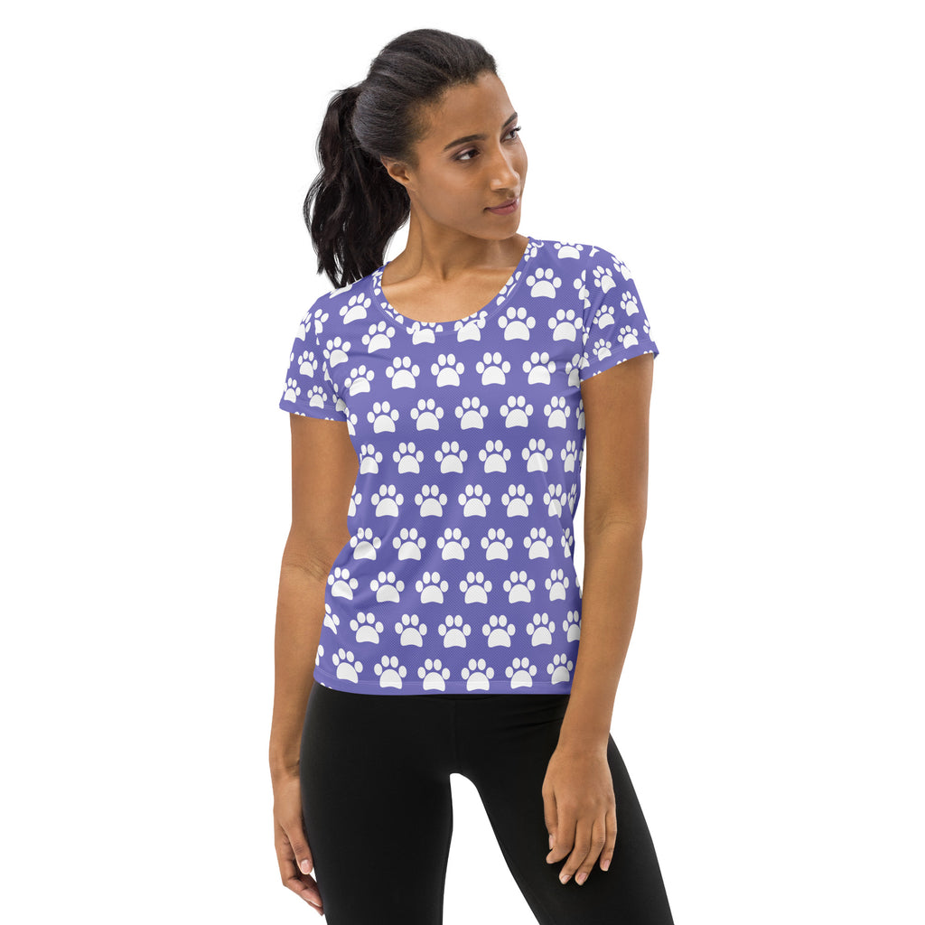 Women’s Lavender Purple Paw Print Athletic T-Shirt - Lightweight Moisture Wicking Workout Top With UPF 50+