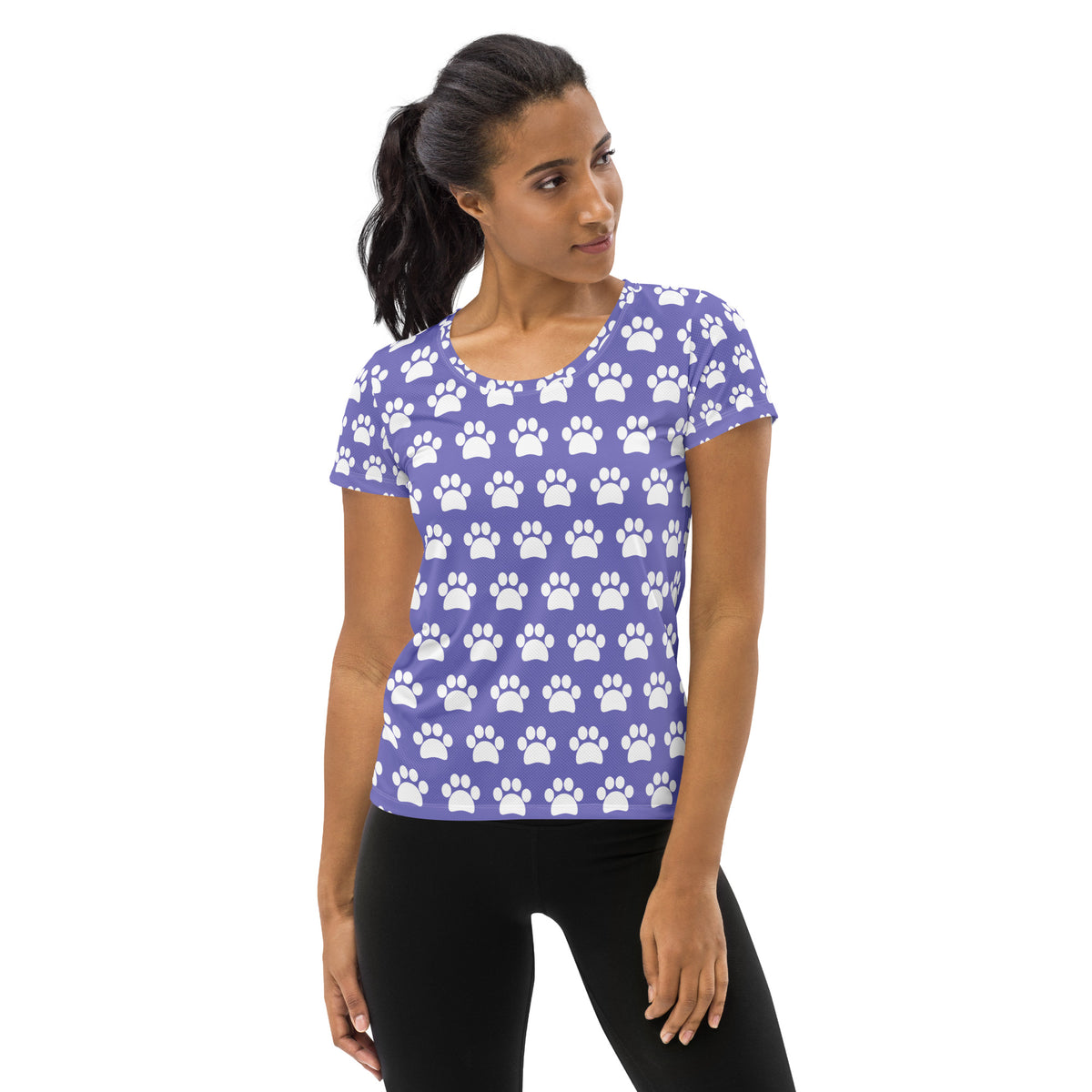 Women’s Lavender Purple Paw Print Athletic T-Shirt - Lightweight Moisture Wicking Workout Top With UPF 50+