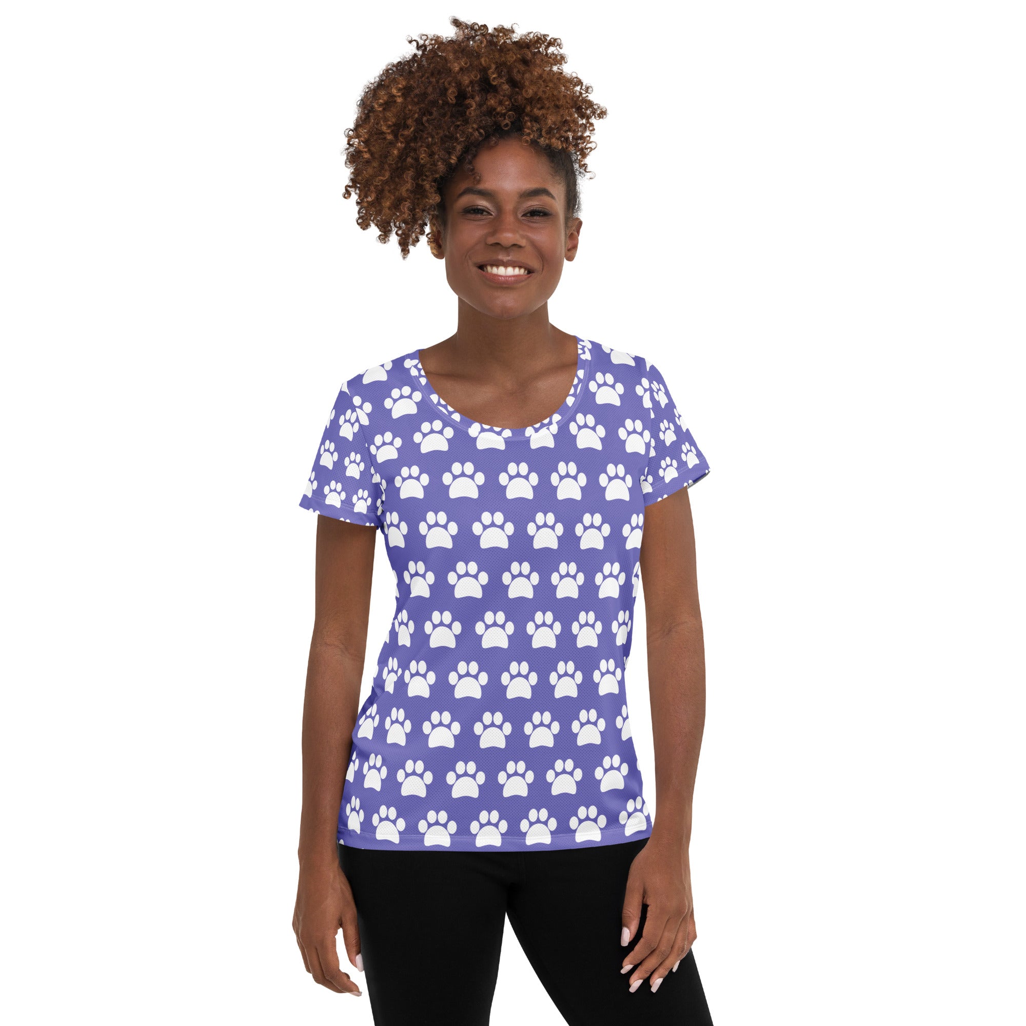 Women’s Lavender Purple Paw Print Athletic T-Shirt - Lightweight Moisture Wicking Workout Top With UPF 50+