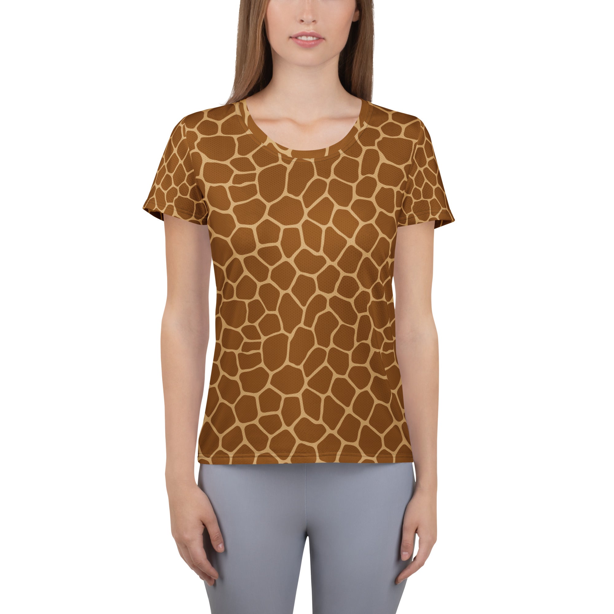 Women’s Giraffe Print Athletic T-Shirt - Lightweight Moisture Wicking Workout Top With UPF 50+