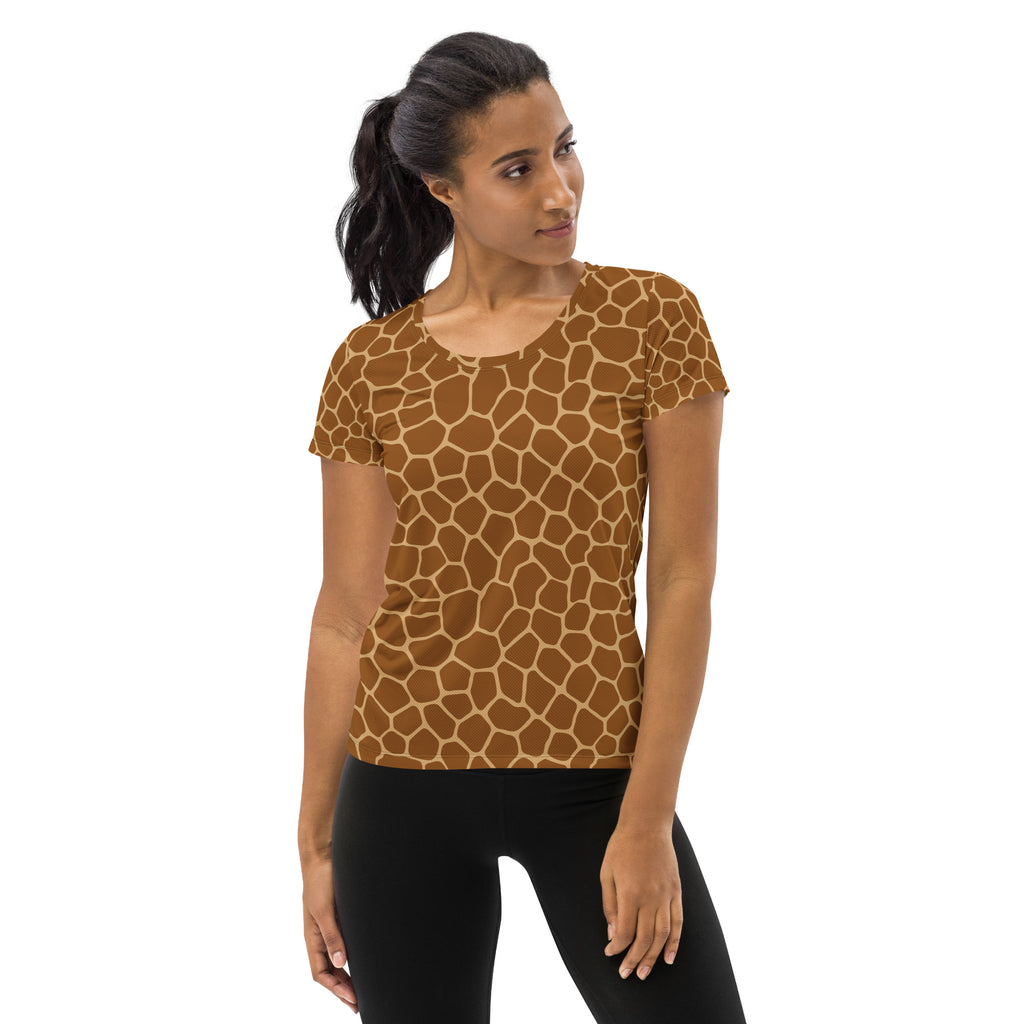 Women’s Giraffe Print Athletic T-Shirt - Lightweight Moisture Wicking Workout Top With UPF 50+