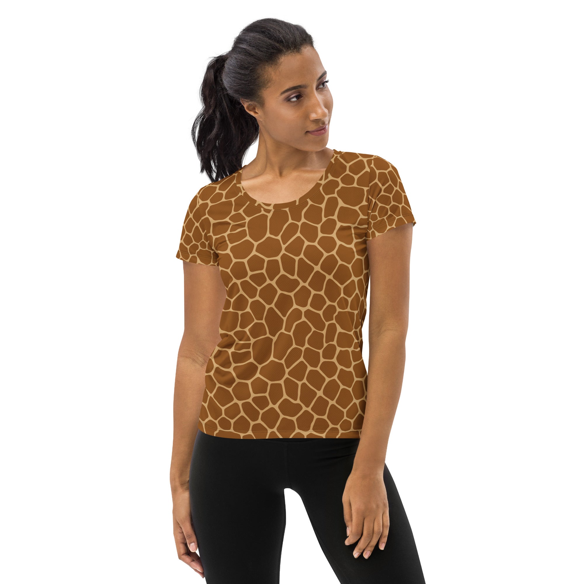 Women’s Giraffe Print Athletic T-Shirt - Lightweight Moisture Wicking Workout Top With UPF 50+