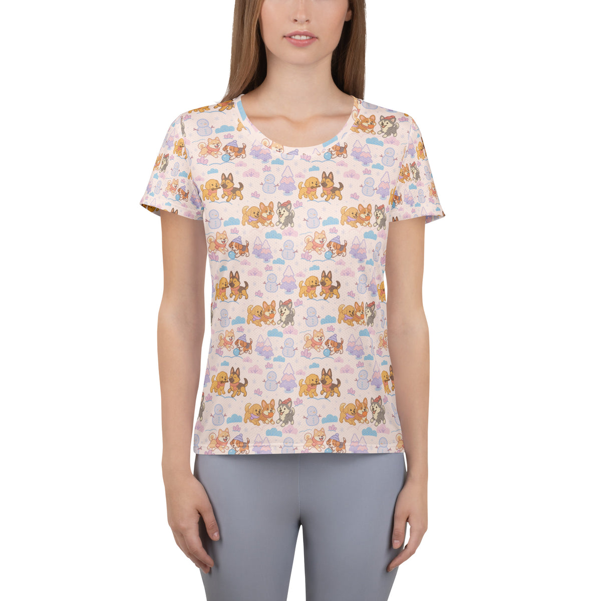 Women’s Winter Dogs Athletic T-Shirt - Lightweight Moisture Wicking Workout Top With UPF 50+