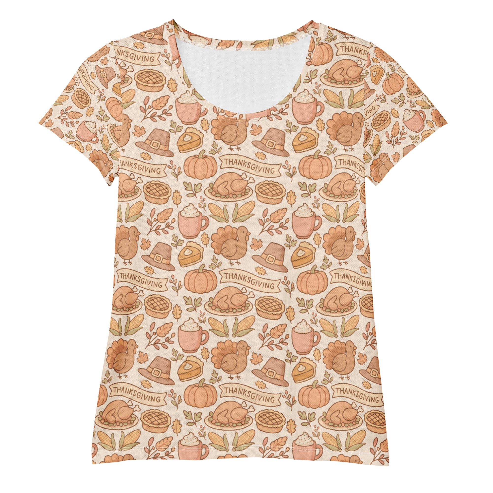 Women’s Thanksgiving Turkey Athletic T-Shirt - Lightweight Moisture Wicking Workout Top With UPF 50+