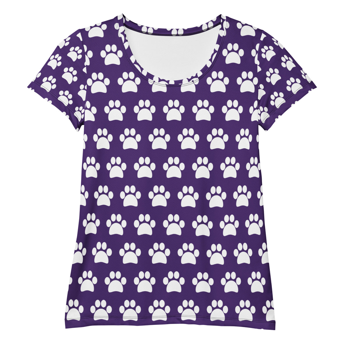 Women’s Dark Purple Paw Print Athletic T-Shirt - Lightweight Moisture Wicking Workout Top With UPF 50+