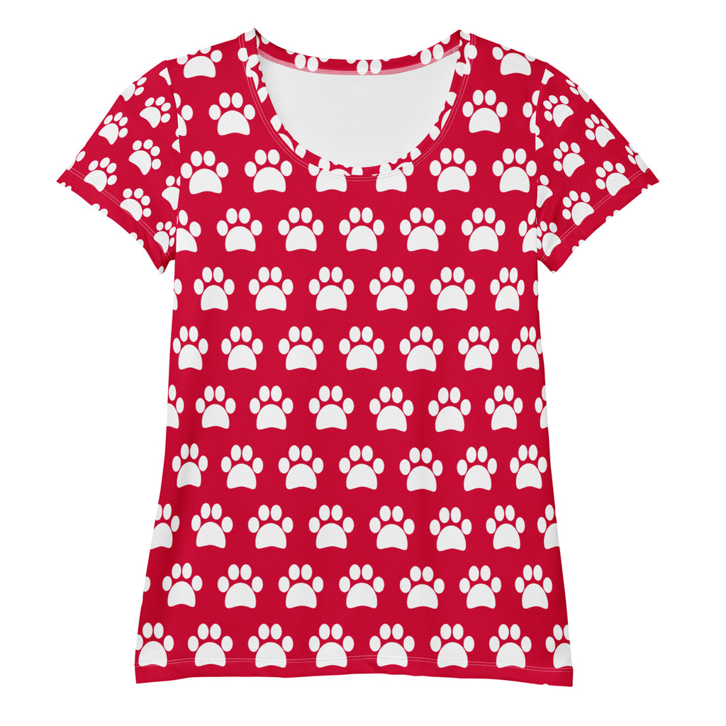 Women’s Rose Red Paw Print Athletic T-Shirt - Lightweight Moisture Wicking Workout Top With UPF 50+