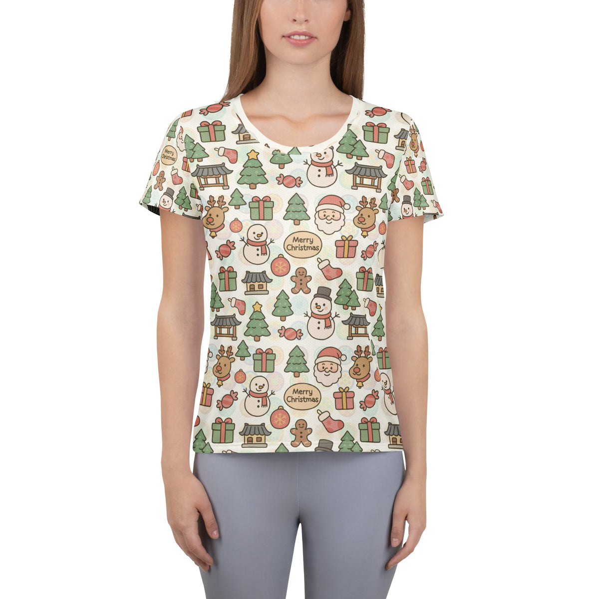 Women’s Pastel Christmas Athletic T-Shirt - Lightweight Moisture Wicking Workout Top With UPF 50+