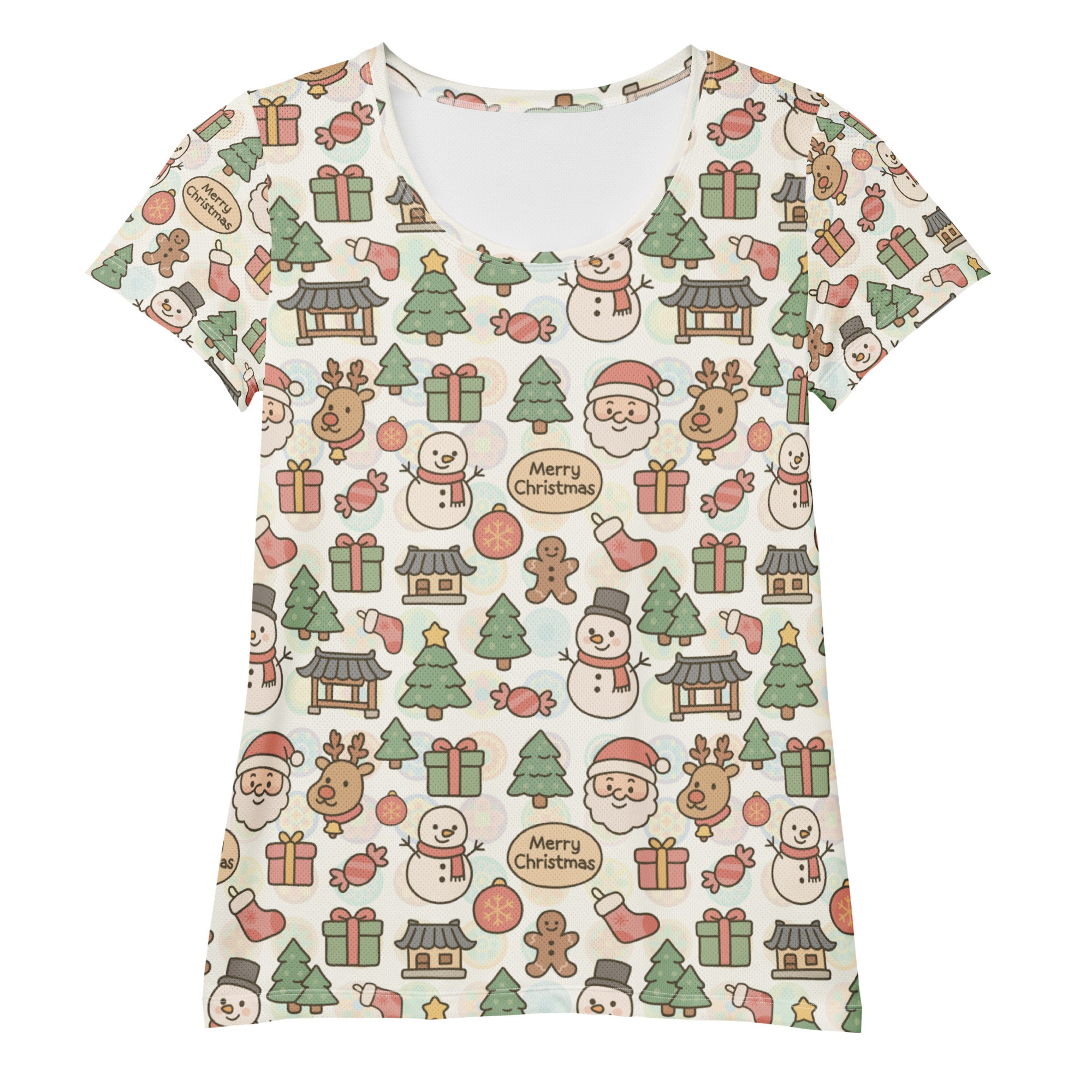 Women’s Pastel Christmas Athletic T-Shirt - Lightweight Moisture Wicking Workout Top With UPF 50+