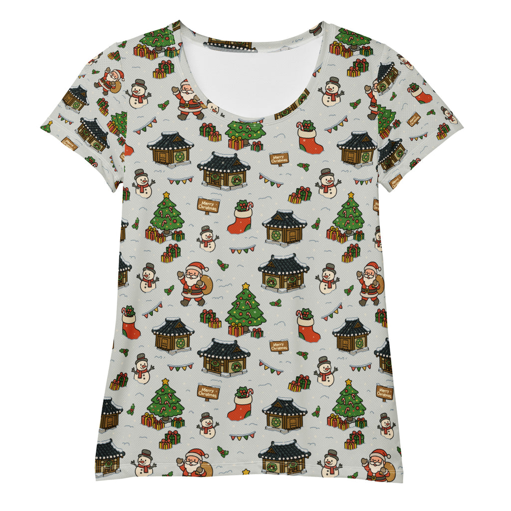 Women’s Christmas Village Athletic T-Shirt - Lightweight Moisture Wicking Workout Top With UPF 50+
