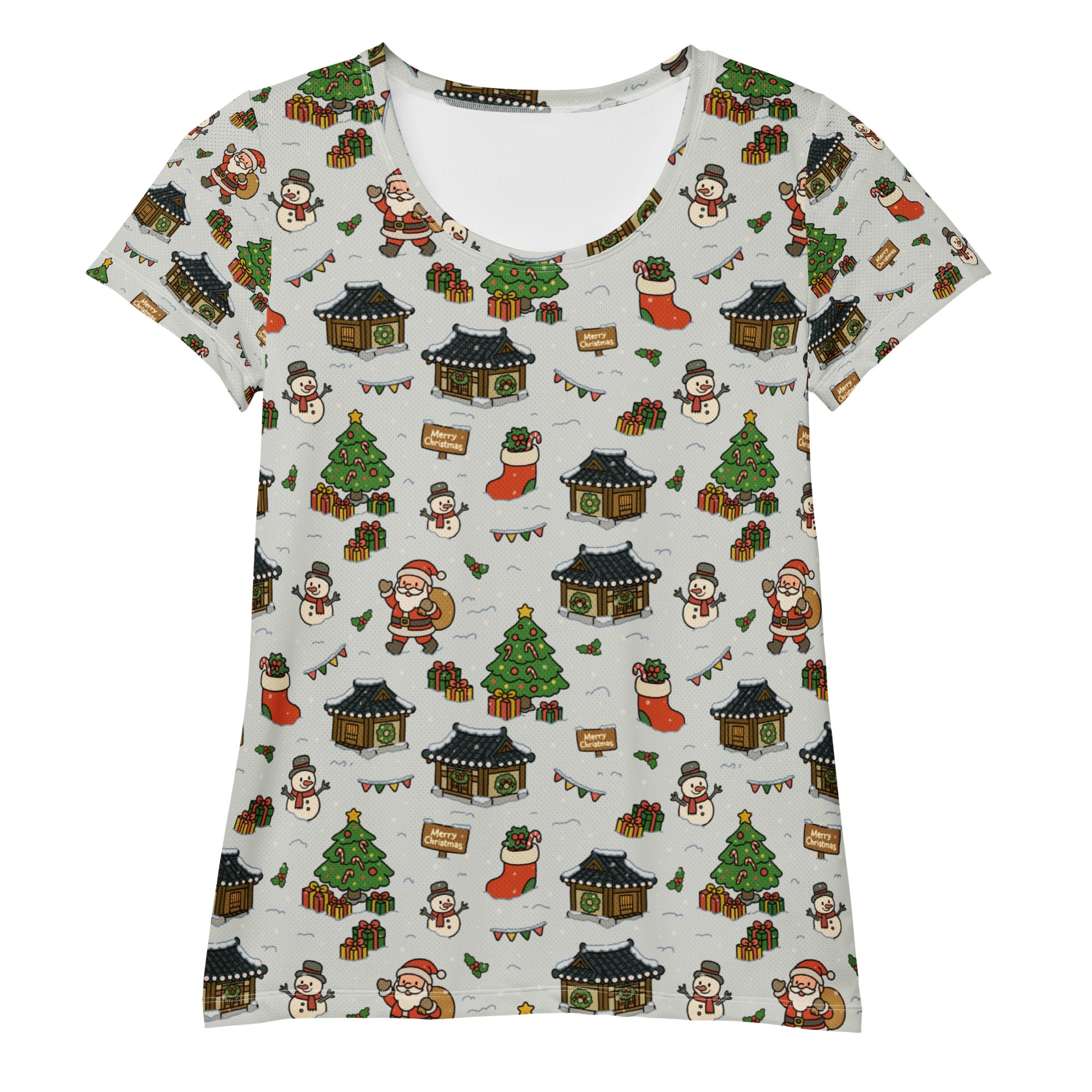 Women’s Christmas Village Athletic T-Shirt - Lightweight Moisture Wicking Workout Top With UPF 50+