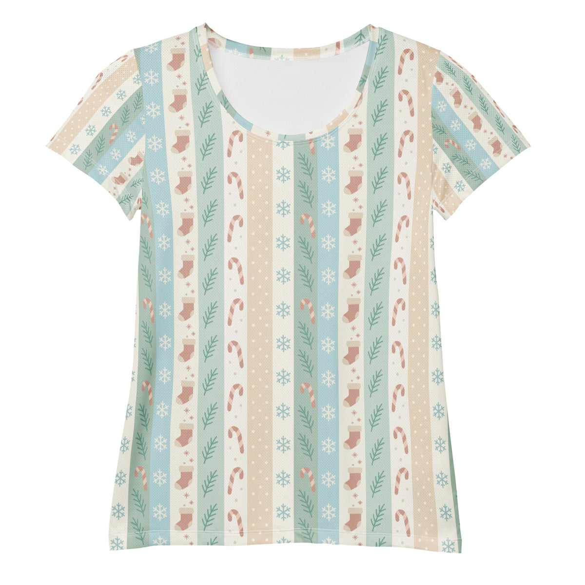 Women’s Striped Pastel Christmas Athletic T-Shirt - Lightweight Moisture Wicking Workout Top With UPF 50+