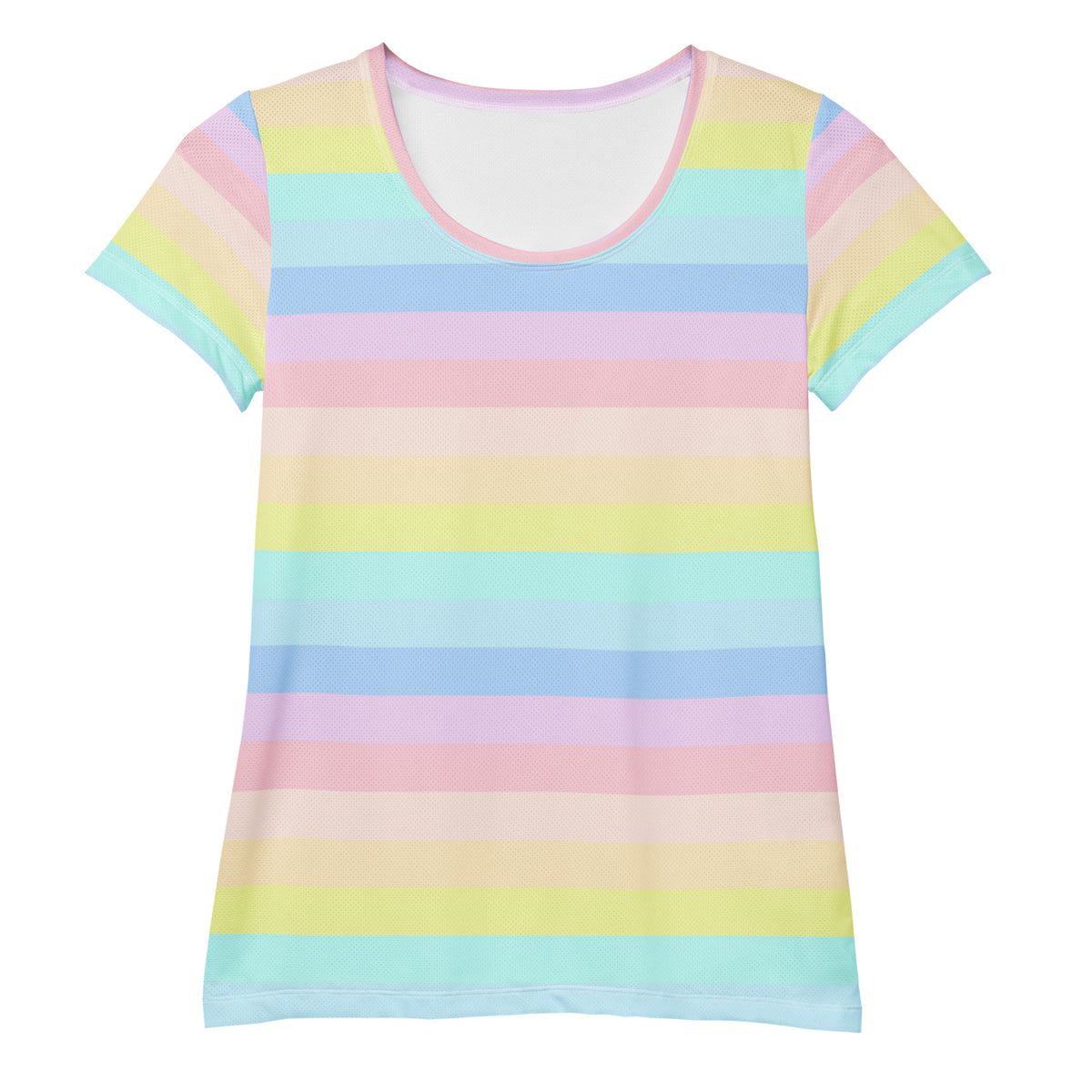 Women’s Pastel Rainbow Stripe Athletic T-Shirt - Lightweight Moisture Wicking Workout Top With UPF 50+