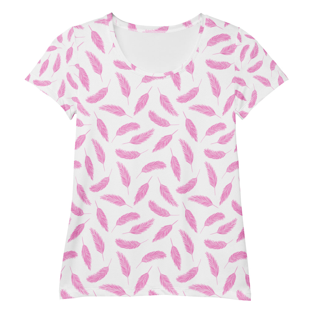 Women’s Pink Feather Athletic T-Shirt - Lightweight Moisture Wicking Workout Top With UPF 50+