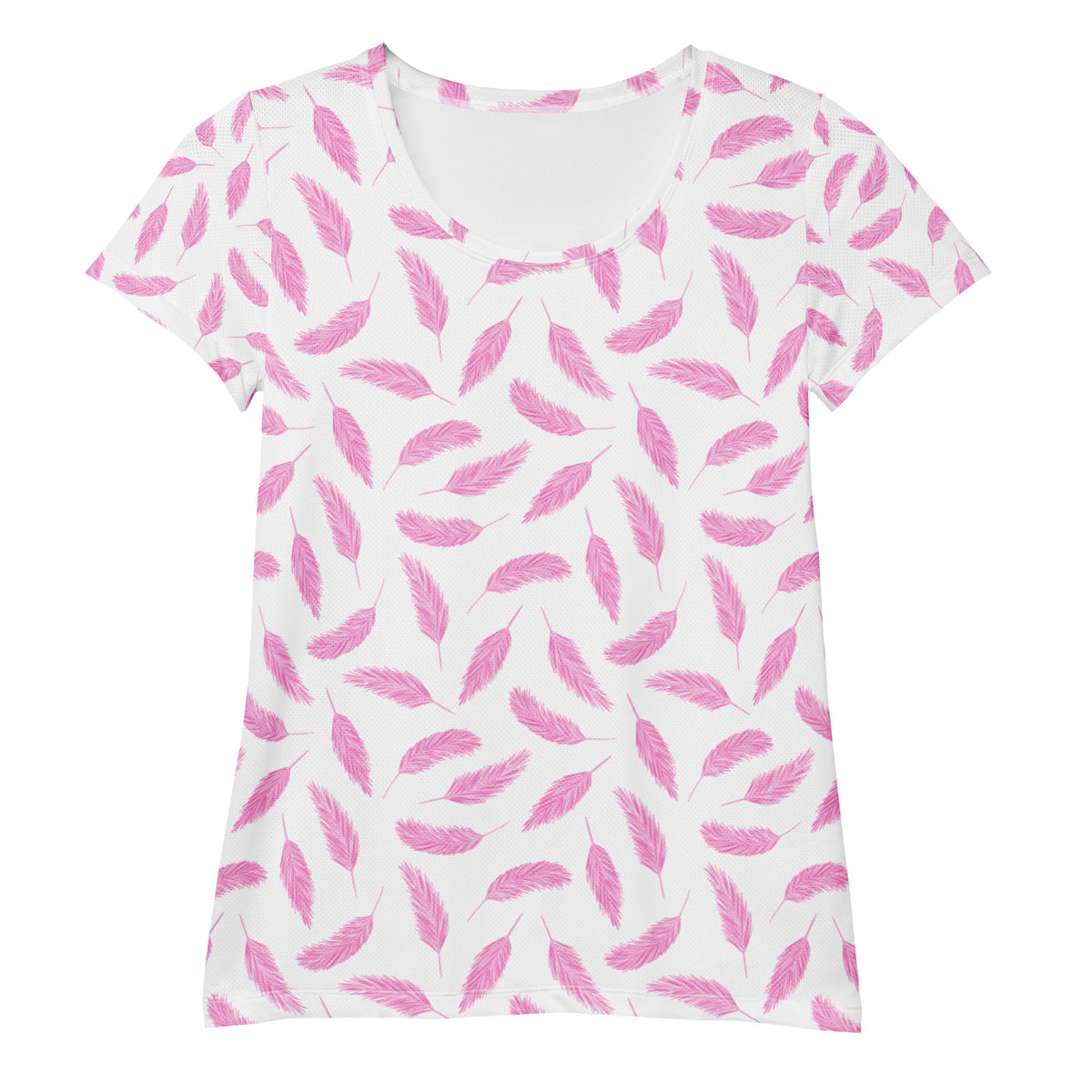 Women’s Pink Feather Athletic T-Shirt - Lightweight Moisture Wicking Workout Top With UPF 50+