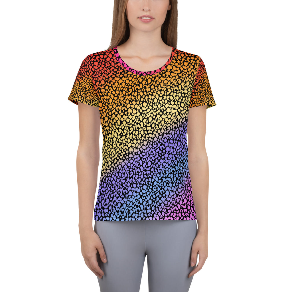 Women’s Colorful Leopard Athletic T-Shirt - Lightweight Moisture Wicking Workout Top With UPF 50+