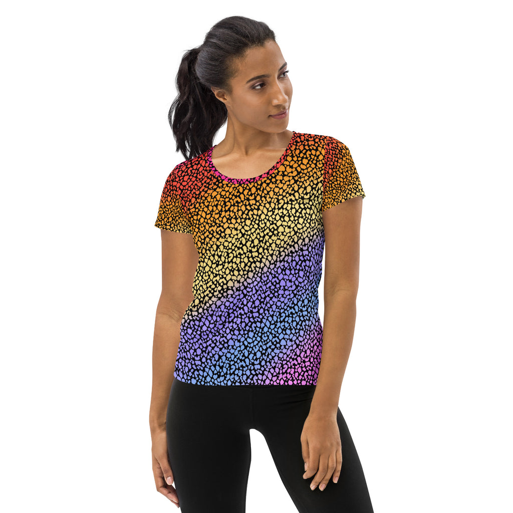 Women’s Colorful Leopard Athletic T-Shirt - Lightweight Moisture Wicking Workout Top With UPF 50+