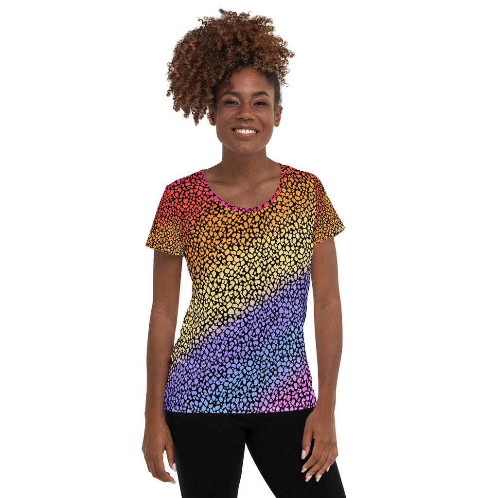 Women’s Colorful Leopard Athletic T-Shirt - Lightweight Moisture Wicking Workout Top With UPF 50+