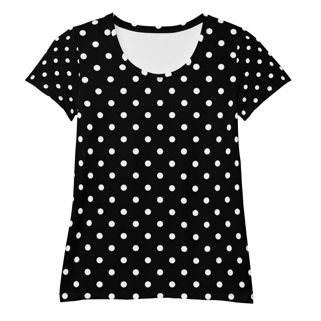 Women’s Black Polka Dot Athletic T-Shirt - Lightweight Moisture Wicking Workout Top With UPF 50+