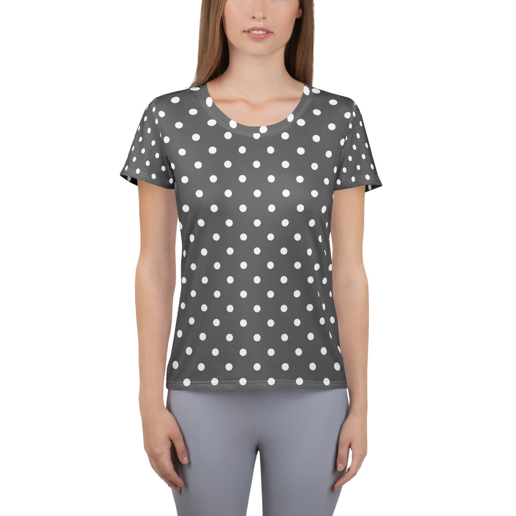 Women’s Gray Polka Dot Athletic T-Shirt - Lightweight Moisture Wicking Workout Top With UPF 50+