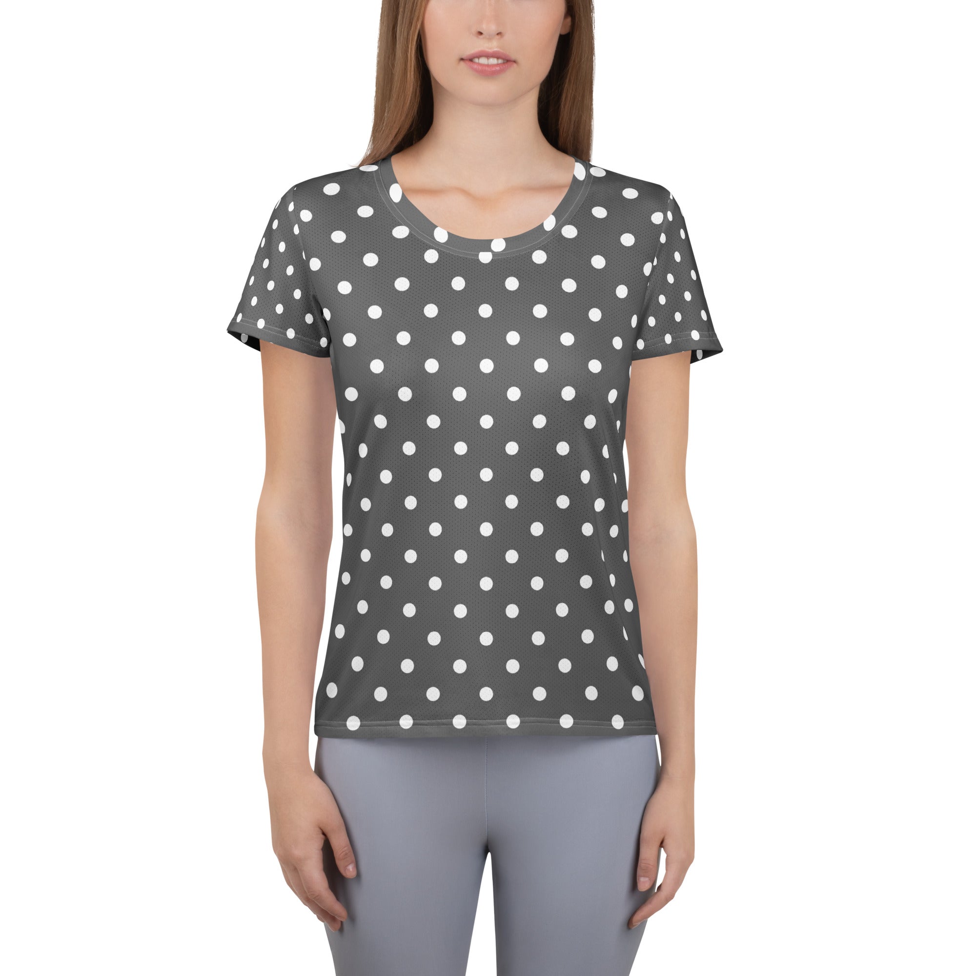 Women’s Gray Polka Dot Athletic T-Shirt - Lightweight Moisture Wicking Workout Top With UPF 50+