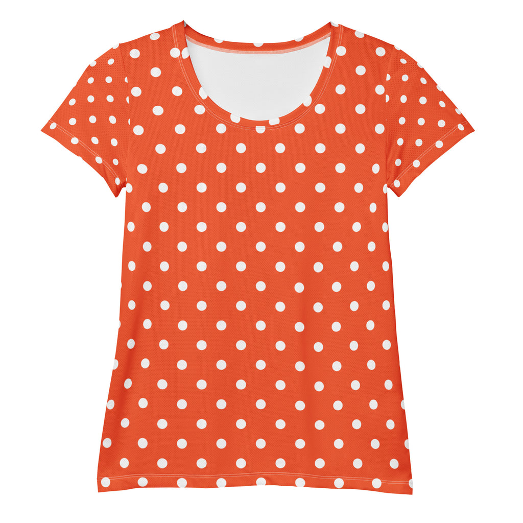 Women’s Bright Orange Polka Dot Athletic T-Shirt - Lightweight Moisture Wicking Workout Top With UPF 50+