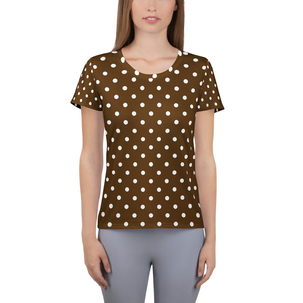 Women’s Brown Polka Dot Athletic T-Shirt - Lightweight Moisture Wicking Workout Top With UPF 50+