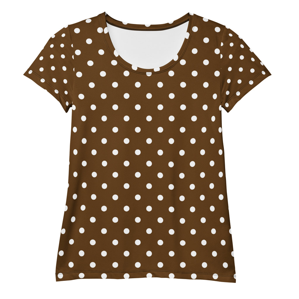 Women’s Brown Polka Dot Athletic T-Shirt - Lightweight Moisture Wicking Workout Top With UPF 50+