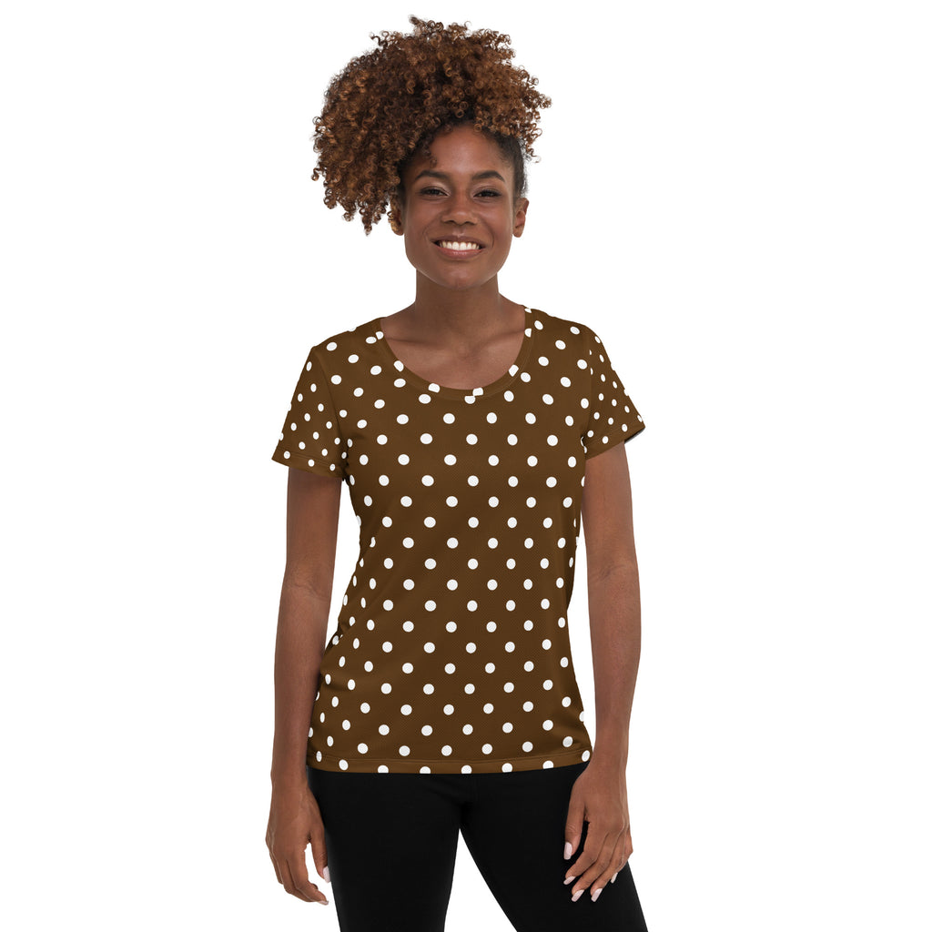 Women’s Brown Polka Dot Athletic T-Shirt - Lightweight Moisture Wicking Workout Top With UPF 50+