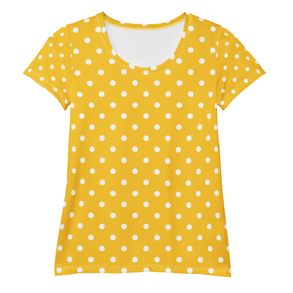 Women’s Yellow Polka Dot Athletic T-Shirt - Lightweight Moisture Wicking Workout Top With UPF 50+