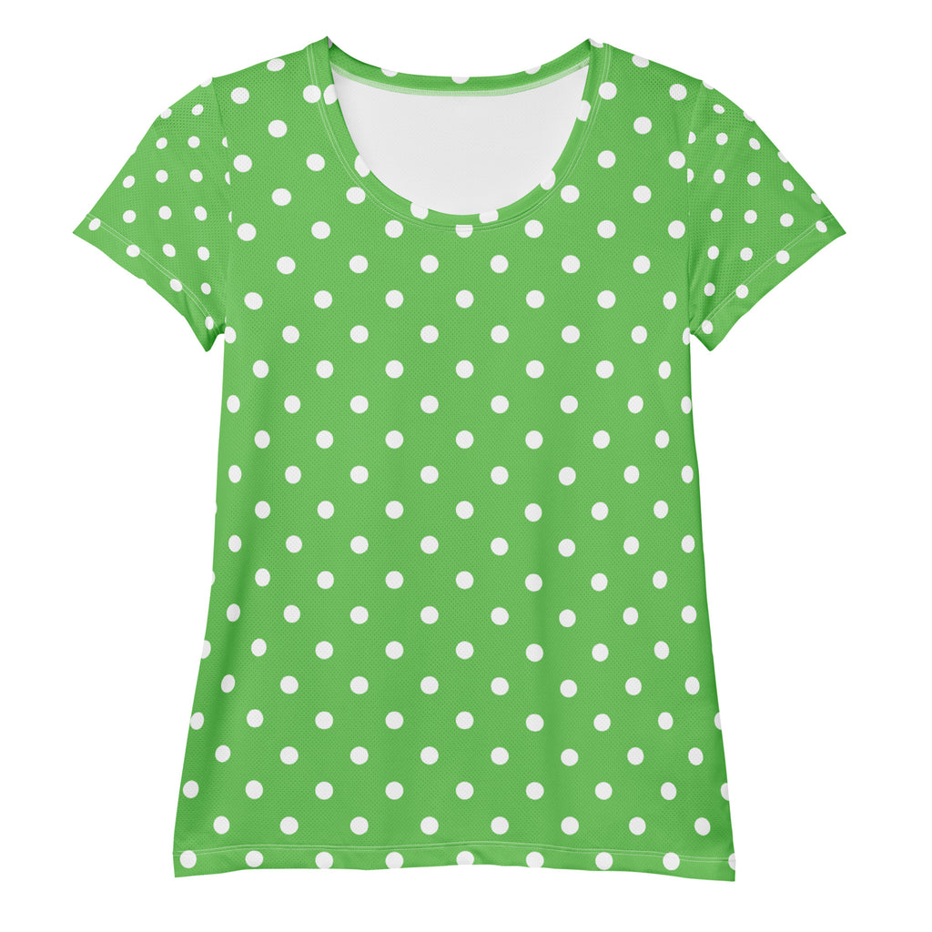 Women’s Green Polka Dot Athletic T-Shirt - Lightweight Moisture Wicking Workout Top With UPF 50+