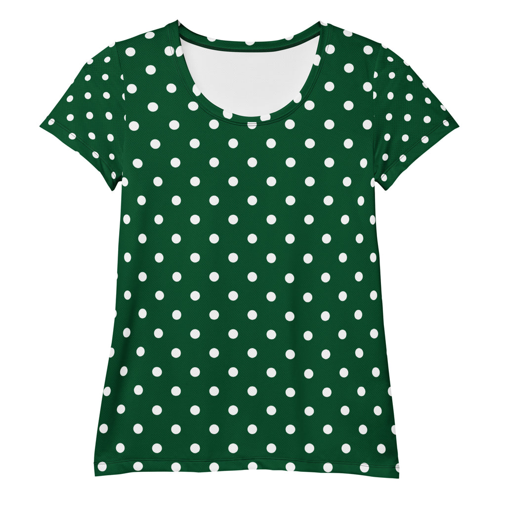 Women’s Forest Green Polka Dot Athletic T-Shirt - Lightweight Moisture Wicking Workout Top With UPF 50+